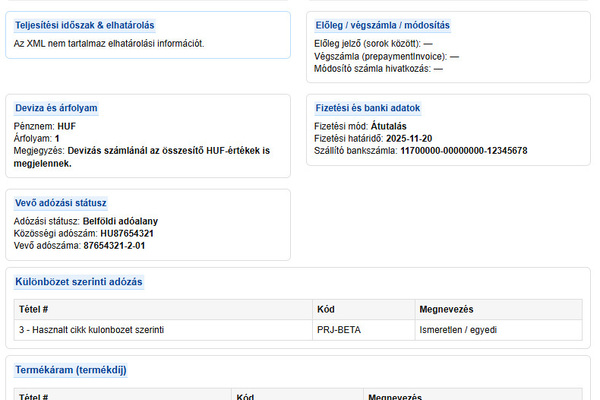 Mit jelenít meg az IMA által generált számlakép a NAV OSA XML-ből?