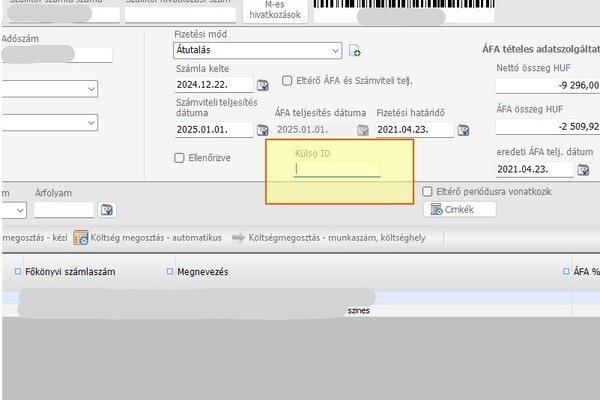Számlaanalitika API végpont bővítés: új external_id mező